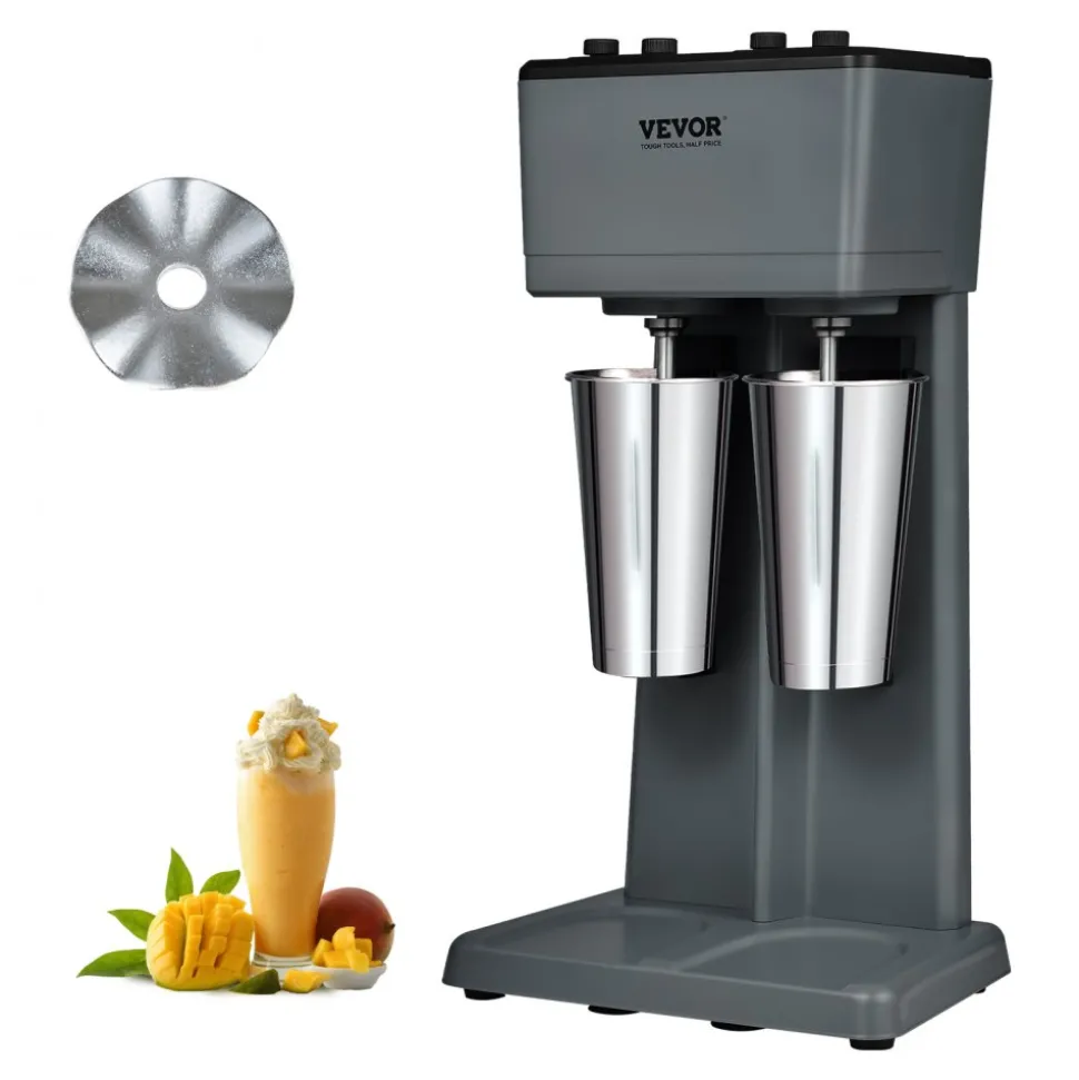 VEVOR Milkshake Machine, 375W x 2 Milkshake Maker Mixer, Dual Head Drink Mixer Blender Machine, 3-Speed Milkshake Blender with 2 x 820ml Stainless Steel Cup for Commercial
