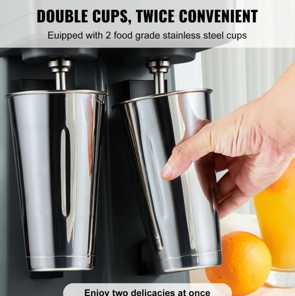 VEVOR Milkshake Machine, 375W x 2 Milkshake Maker Mixer, Dual Head Drink Mixer Blender Machine, 3-Speed Milkshake Blender with 2 x 820ml Stainless Steel Cup for Commercial