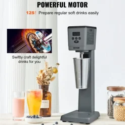 VEVOR Milkshake Maker, 375W Electric Milkshake Machine, Single Head Drink Mixer Blender Machine, LED Intelligent Microswitch, 3-Speed Milkshake Mixer with 820 ml Stainless Steel Cup