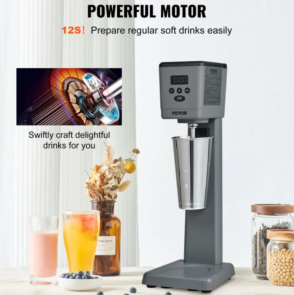VEVOR Milkshake Maker, 375W Electric Milkshake Machine, Single Head Drink Mixer Blender Machine, LED Intelligent Microswitch, 3-Speed Milkshake Mixer with 820 ml Stainless Steel Cup