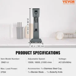 VEVOR Milkshake Maker, 375W Electric Milkshake Machine, Single Head Drink Mixer Blender Machine, LED Intelligent Microswitch, 3-Speed Milkshake Mixer with 820 ml Stainless Steel Cup