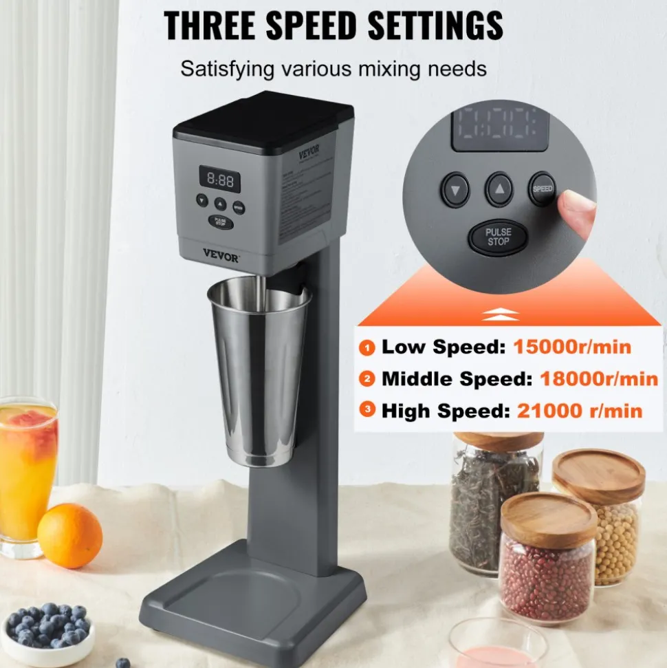VEVOR Milkshake Maker, 375W Electric Milkshake Machine, Single Head Drink Mixer Blender Machine, LED Intelligent Microswitch, 3-Speed Milkshake Mixer with 820 ml Stainless Steel Cup