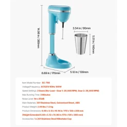 VEVOR Milkshake Maker, 100W Milk Shake Maker Mixer, Single Head Drink Mixer Blender Machine, Dual-Speed Adjustment Milkshake Blender with Stainless Steel Cup, for Home, Kitchen, Bar & Beverage Shop