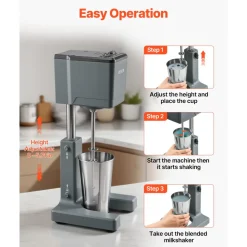 VEVOR Milkshake Maker, 150W Milk Shake Maker Mixer, Single Head Drink Mixer Blender Machine, Dual-Speed Adjustment Milkshake Blender with Stainless Steel Cup, for Home, Kitchen, Bar & Beverage Shop