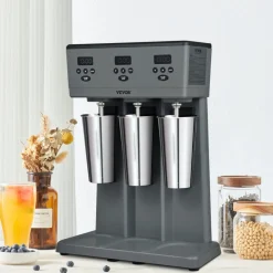 VEVOR Milkshake Maker, 375W x 3 Electric Milkshake Machine, Commercial Triple Heads Drink Mixer Blender, LED Intelligent Microswitch, 3-Speed Milkshake Mixer with 3 x 820 ml Stainless Steel Cups