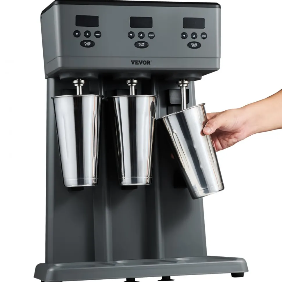 VEVOR Milkshake Maker, 375W x 3 Electric Milkshake Machine, Commercial Triple Heads Drink Mixer Blender, LED Intelligent Microswitch, 3-Speed Milkshake Mixer with 3 x 820 ml Stainless Steel Cups