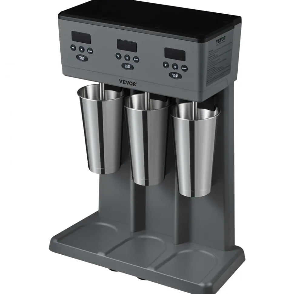 VEVOR Milkshake Maker, 375W x 3 Electric Milkshake Machine, Commercial Triple Heads Drink Mixer Blender, LED Intelligent Microswitch, 3-Speed Milkshake Mixer with 3 x 820 ml Stainless Steel Cups
