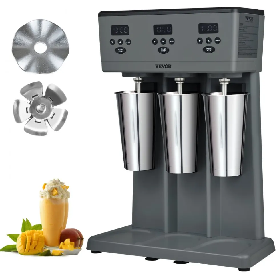 VEVOR Milkshake Maker, 375W x 3 Electric Milkshake Machine, Commercial Triple Heads Drink Mixer Blender, LED Intelligent Microswitch, 3-Speed Milkshake Mixer with 3 x 820 ml Stainless Steel Cups