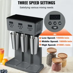 VEVOR Milkshake Maker, 375W x 3 Electric Milkshake Machine, Commercial Triple Heads Drink Mixer Blender, LED Intelligent Microswitch, 3-Speed Milkshake Mixer with 3 x 820 ml Stainless Steel Cups
