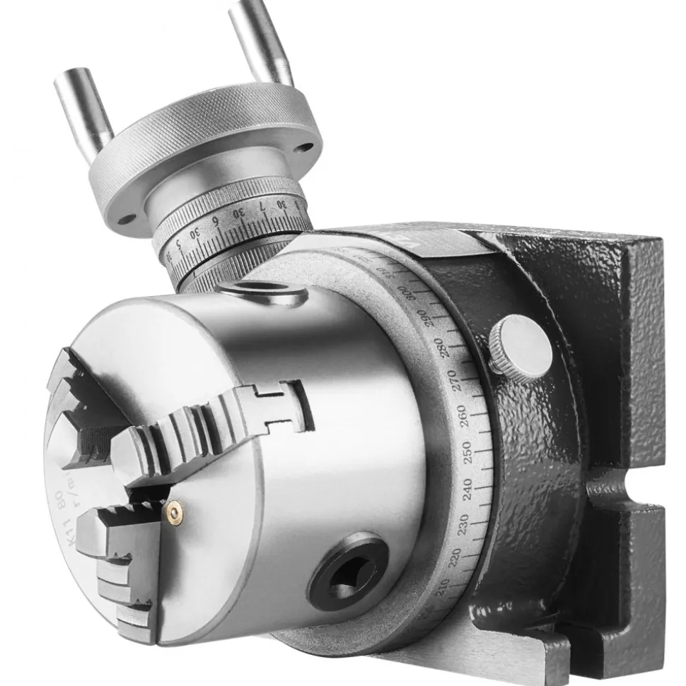 VEVOR Milling Machine Rotary Table, 4''/100 mm, Versatile Horizontal & Vertical Design, Precision Crafted, Includes 3.1''/80 mm 3-Jaw Chuck, M10 T-Bolts & Nuts, Ideal for Engineering & Indexing