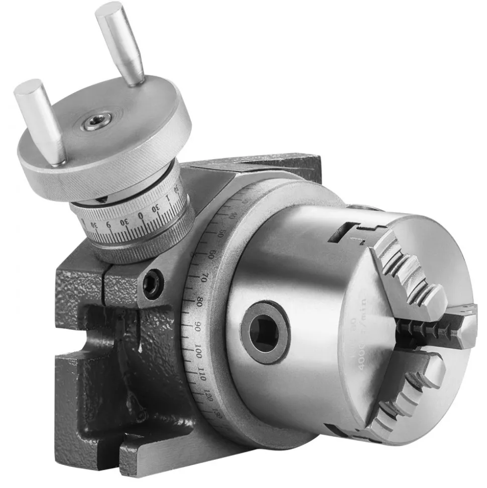 VEVOR Milling Machine Rotary Table, 4''/100 mm, Versatile Horizontal & Vertical Design, Precision Crafted, Includes 3.1''/80 mm 3-Jaw Chuck, M10 T-Bolts & Nuts, Ideal for Engineering & Indexing