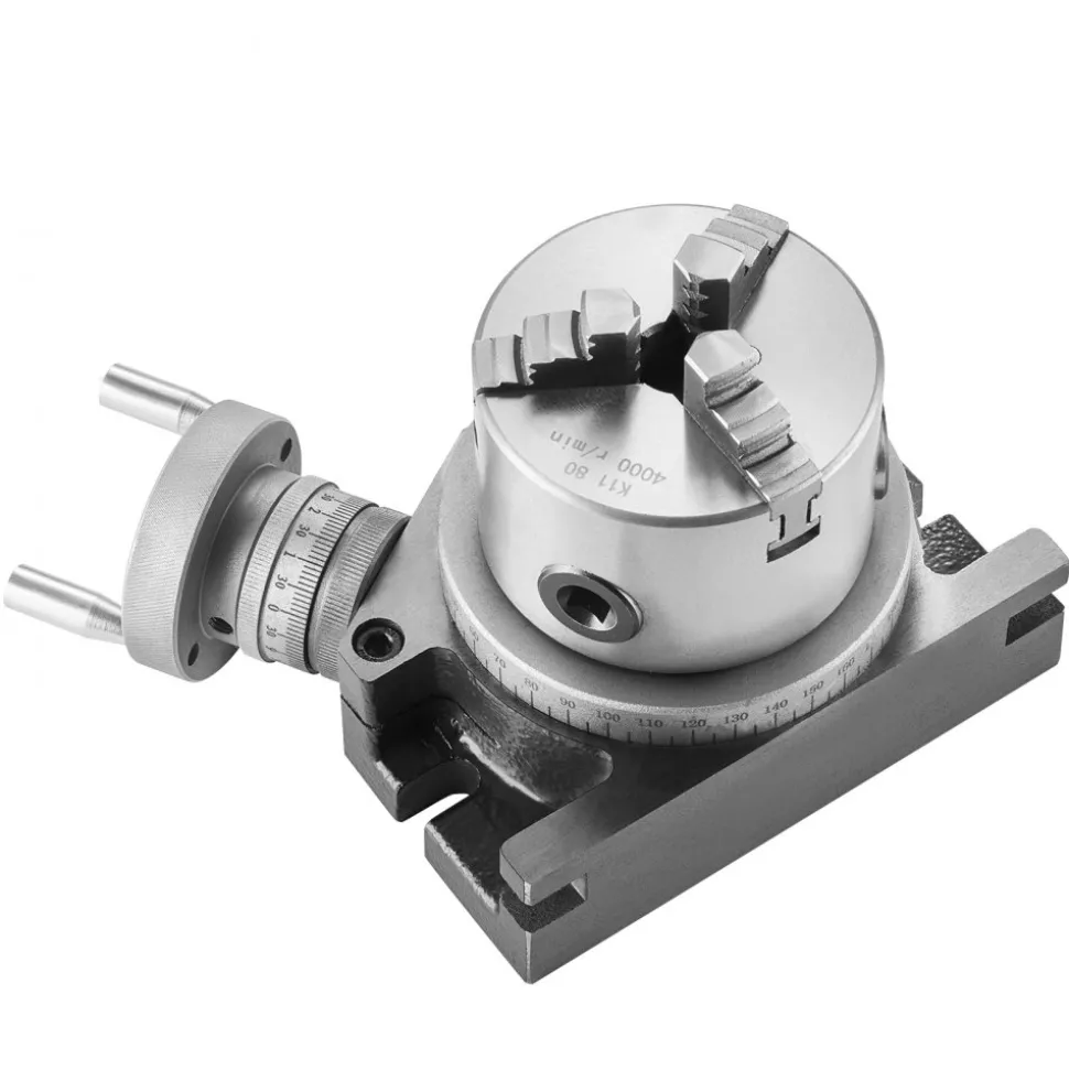 VEVOR Milling Machine Rotary Table, 4''/100 mm, Versatile Horizontal & Vertical Design, Precision Crafted, Includes 3.1''/80 mm 3-Jaw Chuck, M10 T-Bolts & Nuts, Ideal for Engineering & Indexing