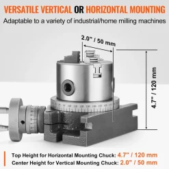 VEVOR Milling Machine Rotary Table, 4''/100 mm, Versatile Horizontal & Vertical Design, Precision Crafted, Includes 3.1''/80 mm 3-Jaw Chuck, M10 T-Bolts & Nuts, Ideal for Engineering & Indexing