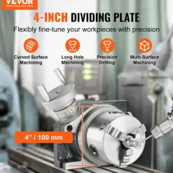 VEVOR Milling Machine Rotary Table, 4''/100 mm, Versatile Horizontal & Vertical Design, Precision Crafted, Includes 3.1''/80 mm 3-Jaw Chuck, M10 T-Bolts & Nuts, Ideal for Engineering & Indexing