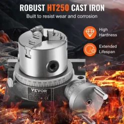 VEVOR Milling Machine Rotary Table, 4''/100 mm, Versatile Horizontal & Vertical Design, Precision Crafted, Includes 3.1''/80 mm 3-Jaw Chuck, M10 T-Bolts & Nuts, Ideal for Engineering & Indexing