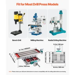 VEVOR Milling Working Table 17.7 X 6.7 Inch, Compound Milling Machine Work Table 2 Axis 4 Ways Move, Multifunction Milling Working Table Heavy-duty Structure,for Milling and Drilling Machine