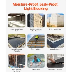 VEVOR 10 Mil Plastic Sheeting Heavy Duty 10' x 100', Thick Plastic Sheeting Roll, Plastic Drop Cloth Painters Tarp Covering for Crawl Space Vapor Barrier, Black and White Double-Sided, Multi-Purpose