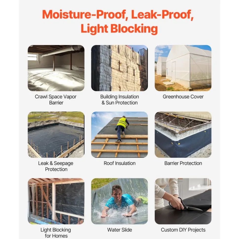 VEVOR 10 Mil Plastic Sheeting Heavy Duty 10' x 100', Thick Plastic Sheeting Roll, Plastic Drop Cloth Painters Tarp Covering for Crawl Space Vapor Barrier, Black and White Double-Sided, Multi-Purpose