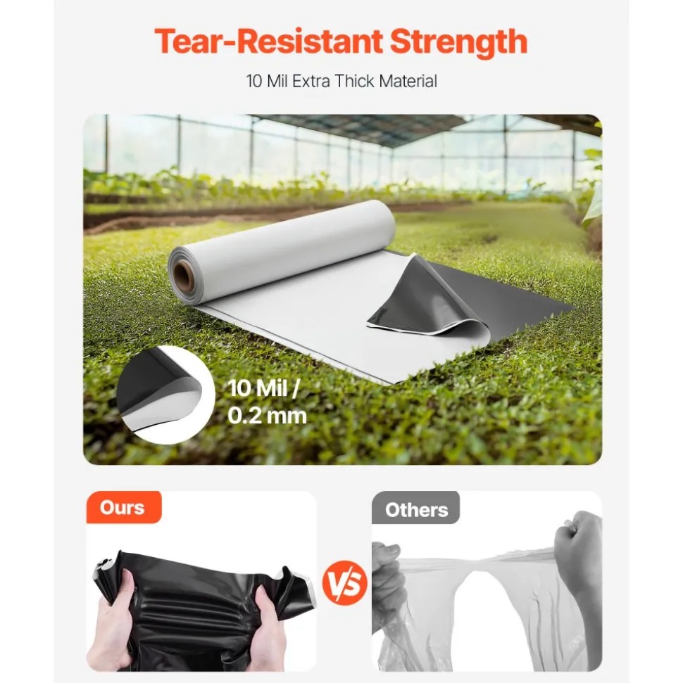 VEVOR 10 Mil Plastic Sheeting Heavy Duty 10' x 100', Thick Plastic Sheeting Roll, Plastic Drop Cloth Painters Tarp Covering for Crawl Space Vapor Barrier, Black and White Double-Sided, Multi-Purpose