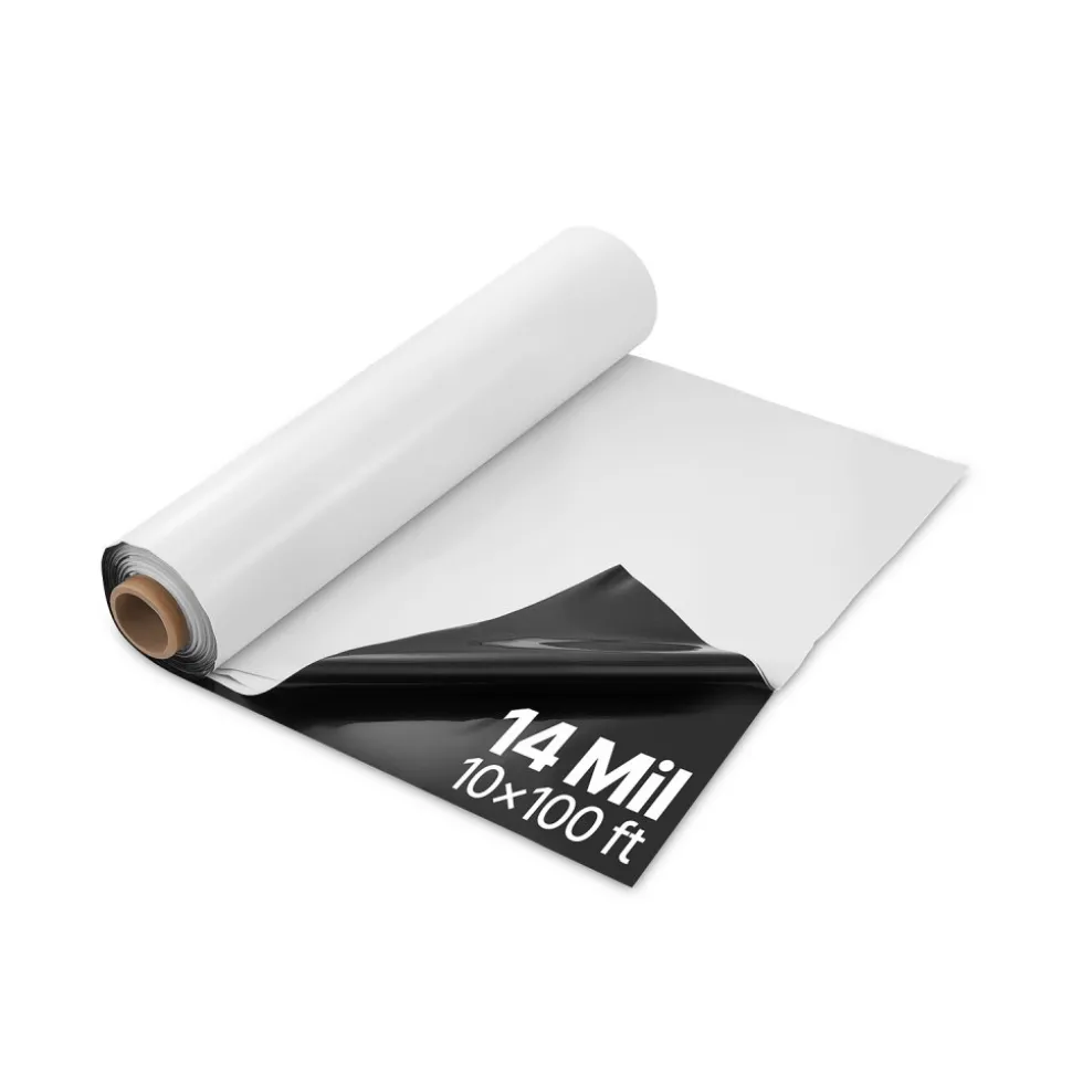 VEVOR 14 Mil Plastic Sheeting Heavy Duty 10' x 100', Thick Plastic Sheeting Roll, Plastic Drop Cloth Painters Tarp Covering for Crawl Space Vapor Barrier, Black and White Double-Sided, Multi-Purpose