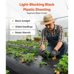 VEVOR 4 Mil Plastic Sheeting 10' x 100' Black Heavy Duty Polyethylene Roll, Thick Plastic Roll for Garden, Drop Cloth Painters Tarp, Polyethylene Covering for Crawl Space Vapor Barrier, Weed Control