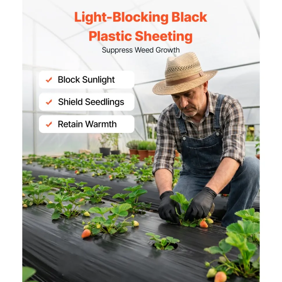 VEVOR 4 Mil Plastic Sheeting 10' x 100' Black Heavy Duty Polyethylene Roll, Thick Plastic Roll for Garden, Drop Cloth Painters Tarp, Polyethylene Covering for Crawl Space Vapor Barrier, Weed Control
