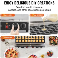 VEVOR Mini Dutch Pancake Maker, 50PCS 43mm Diameter Dorayaki Baker Machine, 1700W Commercial Electric Poffertjes Grill, Non-stick Stainless Steel, Dual Temp & Time Control, for Home Kitchen Restaurant