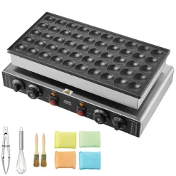 VEVOR Mini Dutch Pancake Maker, 50PCS 43mm Diameter Dorayaki Baker Machine, 1700W Commercial Electric Poffertjes Grill, Non-stick Stainless Steel, Dual Temp & Time Control, for Home Kitchen Restaurant