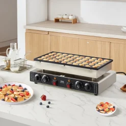 VEVOR Mini Dutch Pancake Maker, 50PCS 43mm Diameter Dorayaki Baker Machine, 1700W Commercial Electric Poffertjes Grill, Non-stick Stainless Steel, Dual Temp & Time Control, for Home Kitchen Restaurant