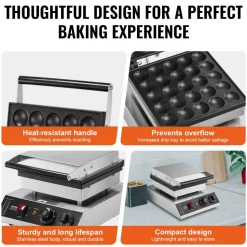 VEVOR Mini Dutch Pancake Maker, 25PCS 43mm Diameter Dorayaki Baker Machine, 1700W Commercial Electric Poffertjes Grill, Non-stick Stainless Steel, Temp & Time Control, for Home Kitchen Restaurant