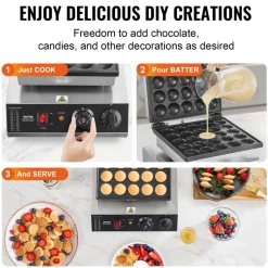 VEVOR Mini Dutch Pancake Maker, 25PCS 43mm Diameter Dorayaki Baker Machine, 1700W Commercial Electric Poffertjes Grill, Non-stick Stainless Steel, Temp & Time Control, for Home Kitchen Restaurant