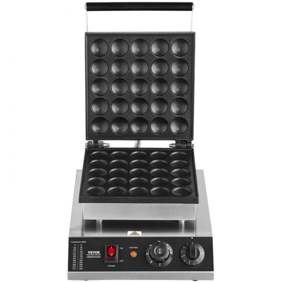 VEVOR Mini Dutch Pancake Maker, 25PCS 43mm Diameter Dorayaki Baker Machine, 1700W Commercial Electric Poffertjes Grill, Non-stick Stainless Steel, Temp & Time Control, for Home Kitchen Restaurant
