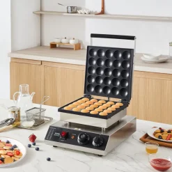 VEVOR Mini Dutch Pancake Maker, 25PCS 43mm Diameter Dorayaki Baker Machine, 1700W Commercial Electric Poffertjes Grill, Non-stick Stainless Steel, Temp & Time Control, for Home Kitchen Restaurant