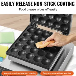 VEVOR Mini Dutch Pancake Maker, 25PCS 43mm Diameter Dorayaki Baker Machine, 1700W Commercial Electric Poffertjes Grill, Non-stick Stainless Steel, Temp & Time Control, for Home Kitchen Restaurant