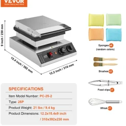 VEVOR Mini Dutch Pancake Maker, 25PCS 43mm Diameter Dorayaki Baker Machine, 1700W Commercial Electric Poffertjes Grill, Non-stick Stainless Steel, Temp & Time Control, for Home Kitchen Restaurant