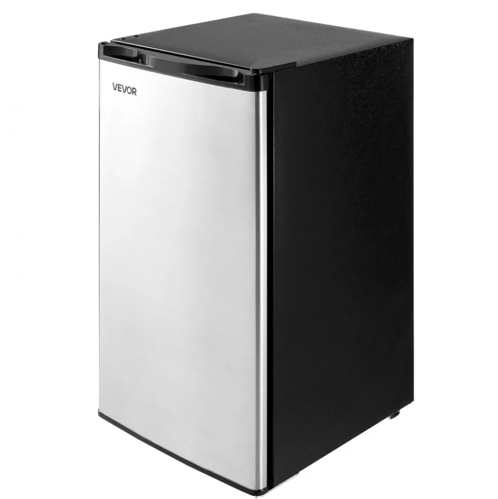 VEVOR Mini Fridge, 3.2 Cu.Ft, Single Door Compact Refrigerator, Adjustable Temperature, Glass Shelf, Energy Efficient Small Refrigerator, Reversible Door, Low Noise, for Bedroom Dorm Office, Stainless