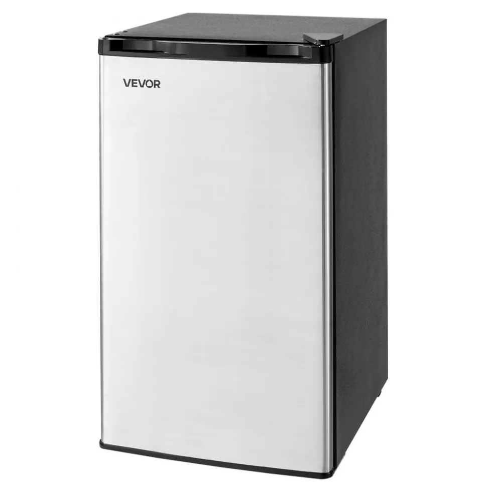 VEVOR Mini Fridge, 3.2 Cu.Ft, Single Door Compact Refrigerator, Adjustable Temperature, Glass Shelf, Energy Efficient Small Refrigerator, Reversible Door, Low Noise, for Bedroom Dorm Office, Stainless