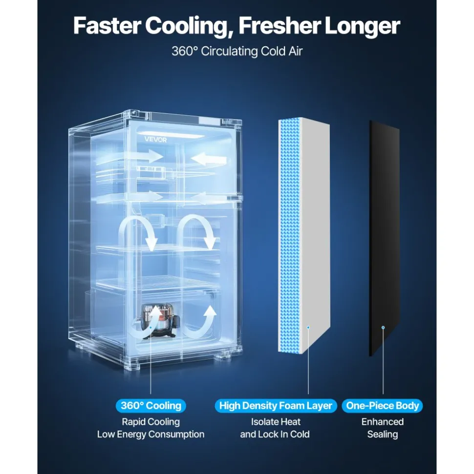 VEVOR Mini Fridge, 3.2 Cu.Ft, Single Door Compact Refrigerator, Adjustable Temperature, Glass Shelf, Energy Efficient Small Refrigerator, Reversible Door, Low Noise, for Bedroom Dorm Office, Stainless