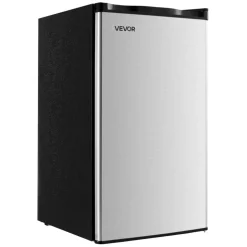 VEVOR Mini Fridge, 3.2 Cu.Ft, Single Door Compact Refrigerator, Adjustable Temperature, Glass Shelf, Energy Efficient Small Refrigerator, Reversible Door, Low Noise, for Bedroom Dorm Office, Stainless
