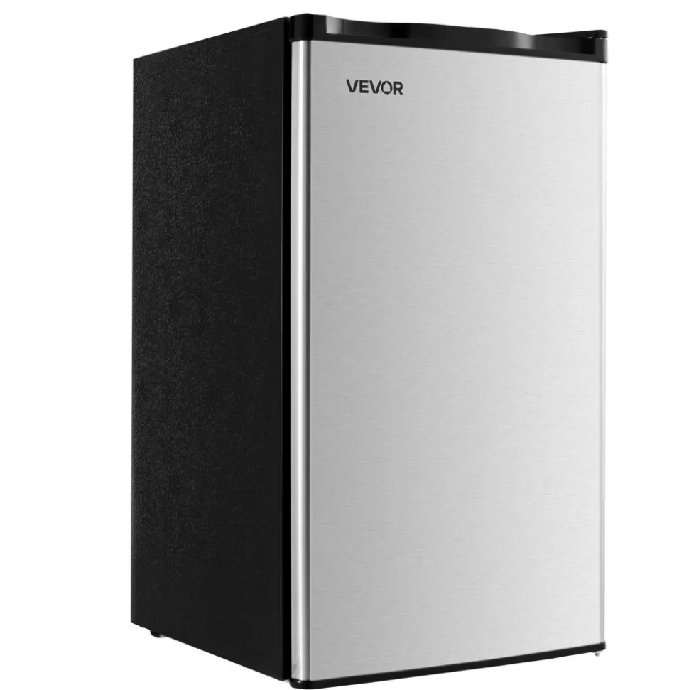 VEVOR Mini Fridge, 3.2 Cu.Ft, Single Door Compact Refrigerator, Adjustable Temperature, Glass Shelf, Energy Efficient Small Refrigerator, Reversible Door, Low Noise, for Bedroom Dorm Office, Stainless