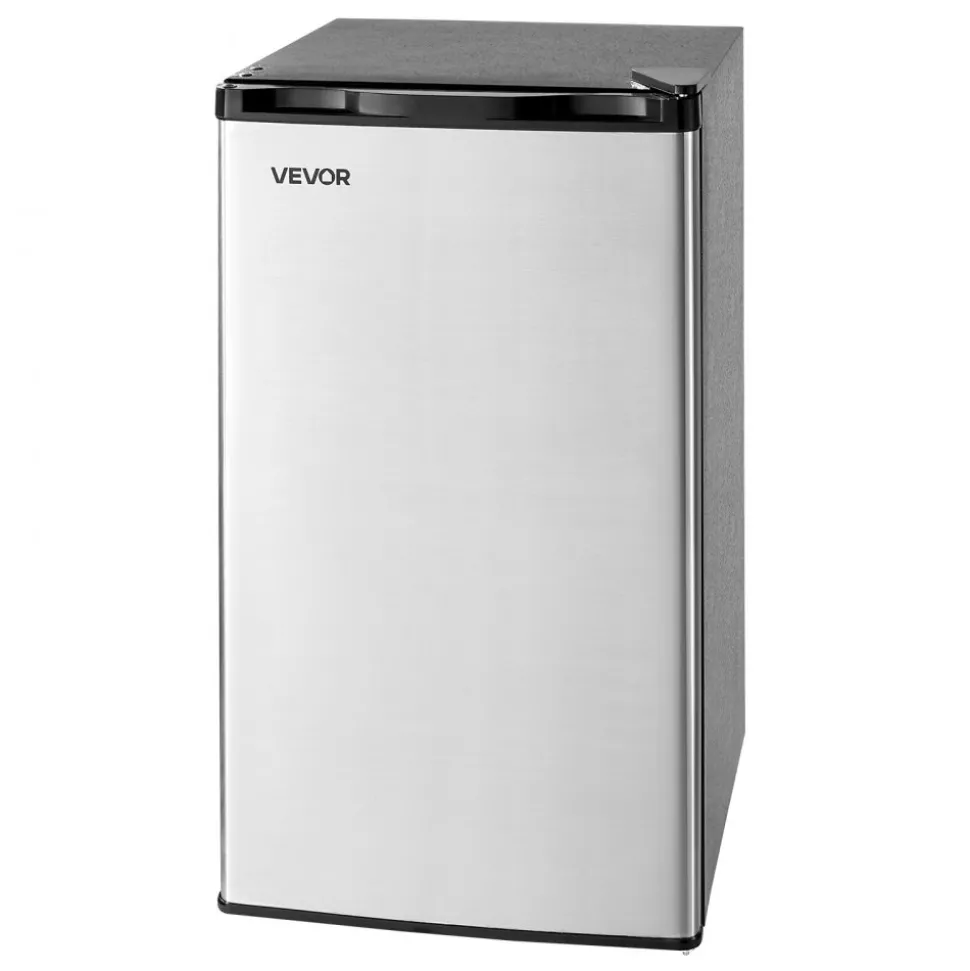 VEVOR Mini Fridge, 3.2 Cu.Ft, Single Door Compact Refrigerator, Adjustable Temperature, Glass Shelf, Energy Efficient Small Refrigerator, Reversible Door, Low Noise, for Bedroom Dorm Office, Stainless