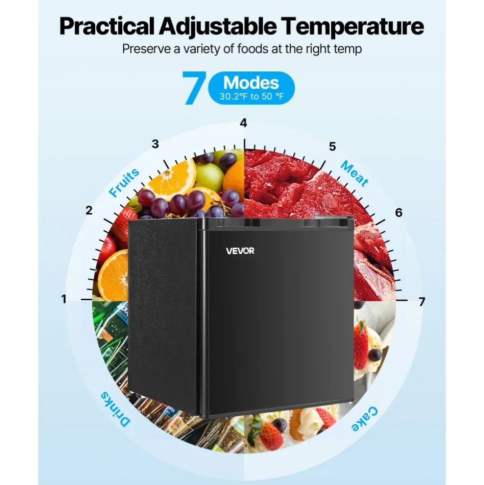 VEVOR Mini Fridge, 1.6 Cu.Ft, Single Door Compact Refrigerator, Adjustable Temperature, Metal Shelf, Energy Efficient Small Refrigerator, Reversible Door, Low Noise, for Bedroom Dorm Office, Black