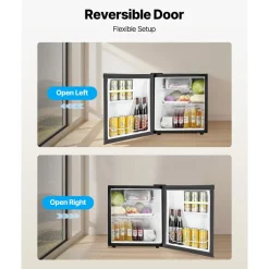 VEVOR Mini Fridge, 1.6 Cu.Ft, Single Door Compact Refrigerator, Adjustable Temperature, Metal Shelf, Energy Efficient Small Refrigerator, Reversible Door, Low Noise, for Bedroom Dorm Office, Black