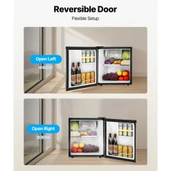 VEVOR Mini Fridge, 1.6 Cu.Ft, Single Door Compact Refrigerator, Adjustable Temperature, Metal Shelf, Energy Efficient Small Refrigerator, Reversible Door, Low Noise, for Bedroom, Office, Stainless