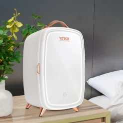 Vevor Mini Fridge for Bedroom, 6L Luxury Skin Care Fridges with Mirror and LED Light, AC/DC Cosmetic Fridge for Office Dorm Car, Small Makeup Refrigerator for Beauty Face Mask Beverage Chill, White
