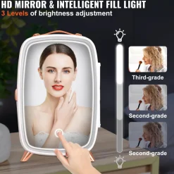 Vevor Mini Fridge for Bedroom, 6L Luxury Skin Care Fridges with Mirror and LED Light, AC/DC Cosmetic Fridge for Office Dorm Car, Small Makeup Refrigerator for Beauty Face Mask Beverage Chill, White
