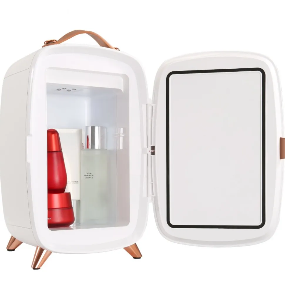Vevor Mini Fridge for Bedroom, 6L Luxury Skin Care Fridges with Mirror and LED Light, AC/DC Cosmetic Fridge for Office Dorm Car, Small Makeup Refrigerator for Beauty Face Mask Beverage Chill, White