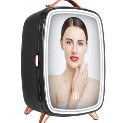 Vevor Mini Fridge, 6L Skincare Fridge with LED light and HD Mirror, AC/DC Makeup Fridges for Skin Care, Cosmetic Storage, Chill Face Mask Drink, Small Refrigerator for Bedroom Dorm Desktop, Black