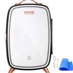 Vevor Mini Fridge, 6L Skincare Fridge with LED light and HD Mirror, AC/DC Makeup Fridges for Skin Care, Cosmetic Storage, Chill Face Mask Drink, Small Refrigerator for Bedroom Dorm Desktop, Black