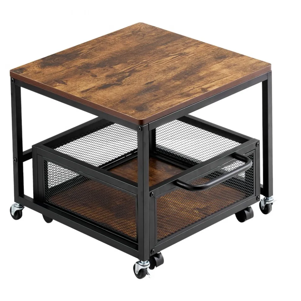 VEVOR Mini Fridge Stand with Storage, 198 lbs Mini Fridge Table with Movable Storage Cart & Swivel Wheels, Beverage Refrigerator Stand for Coffee Bar, Mini Fridge Organizer for Home Dorm, Light Brown